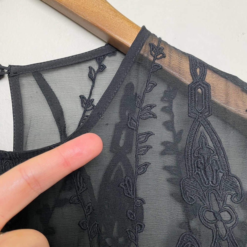 Dolce Vita Beautiful Silk Lace Sleeveless Crew Neck Embroidered Dress Black L - Picture 4 of 13
